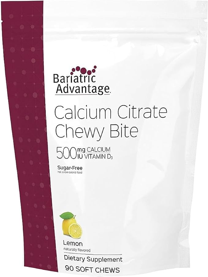 Bariatric Advantage Calcium Citrate Chewy Bites 500 mg - Highly Absorbable & Digestible - Vitamin D3 - Easily Chewable Calcium Supplement - Lemon Flavor - 90 Count