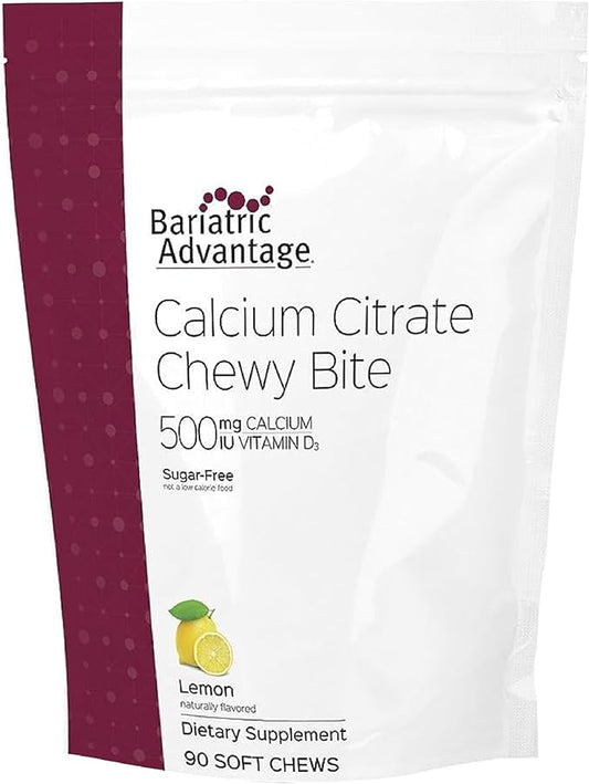 Bariatric Advantage Calcium Citrate Chewy Bites 500 mg - Highly Absorbable & Digestible - Vitamin D3 - Easily Chewable Calcium Supplement - Lemon Flavor - 90 Count