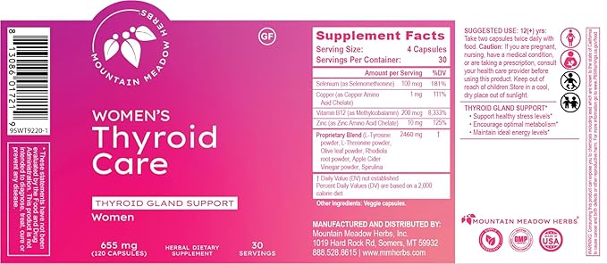 Mountain Meadow Herbs Women's Thyroid Care - Natural Herbal Supplement for Thyroid Function, Hormone Balance & Wellness 120ct