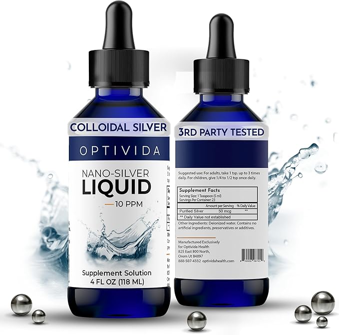 Optivida Health Colloidal Silver Liquid Dropper (4 oz) – Immune Support Supplements with Silver Hydrosol, Liquid for Immune Support, Silver Colloidal Liquid for Immune System, 10 PPM
