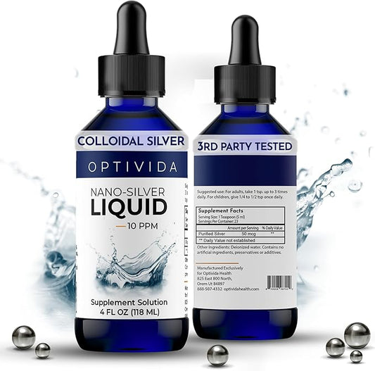 Optivida Health Colloidal Silver Liquid Dropper (4 oz) – Immune Support Supplements with Silver Hydrosol, Liquid for Immune Support, Silver Colloidal Liquid for Immune System, 10 PPM