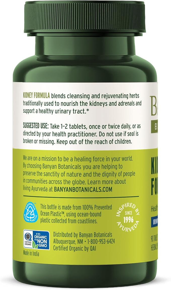 Banyan Botanicals Kidney Formula – Organic Kidney Supplement with Gokshura – Rejuvenating Herbal Blend to Support Kidneys and Urinary Tract Balance* – 90 Tablets – Non-GMO Sustainably Sourced Vegan