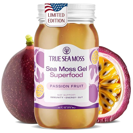 TrueSeaMoss Sea Moss Gel – Made in USA – Wildcrafted Seamoss, Fresh Fruits & Sea Vegetables – Passion Fruit, Pack of 1 (Labels May Vary)