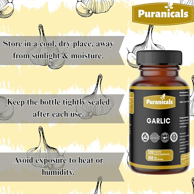 Garlic Premium 320 Capsules Non GMO and Gluten Free | Herbal Supplement | 900 mg Per Serving | Made with 100% Pure Garlic Bulb Powder