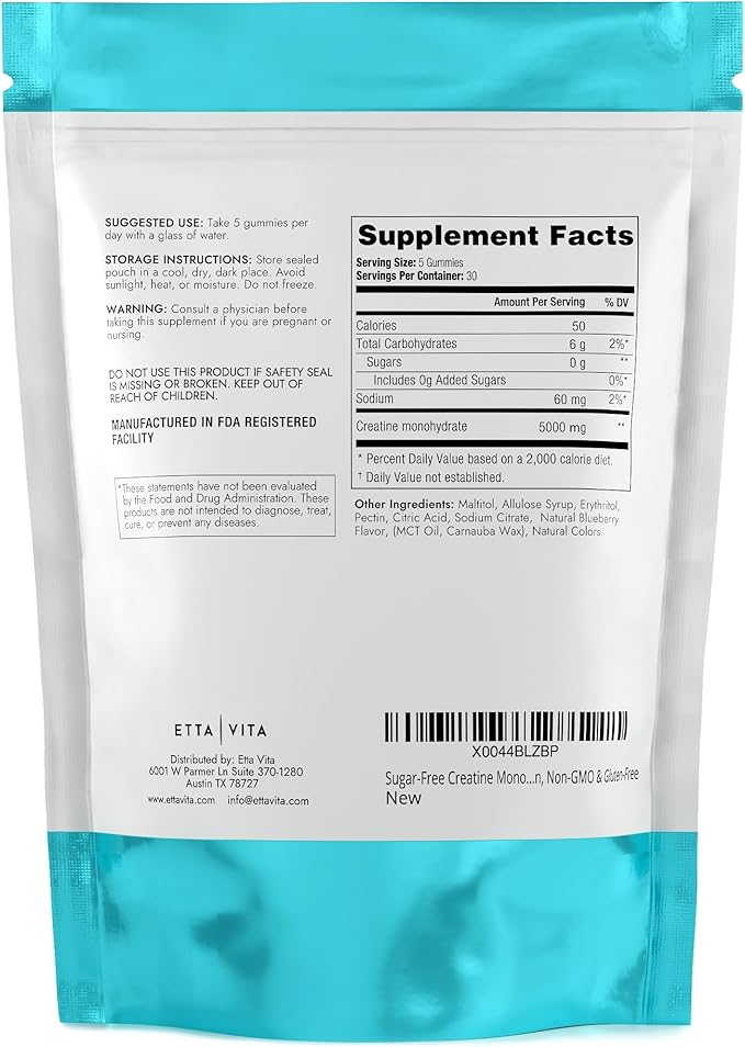 Sugar-Free Creatine Monohydrate Gummies (5g Per Packet) - Potent Creatine Gummies for Men & Women, Supplement for Muscle Support, Cellular Energy, Cognitive Function - Non-GMO, Gluten-Free, Vegan