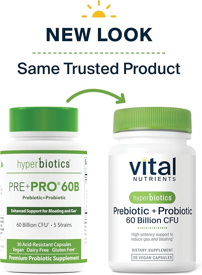 Hyperbiotics Vital Nutrients Prebiotic and Probiotic for Women and Men | 60 Billion CFU | Pre and Probiotics Supports Digestive Health, Constipation, Diarrhea, Gas & Bloating* | 30 Vegan Capsules