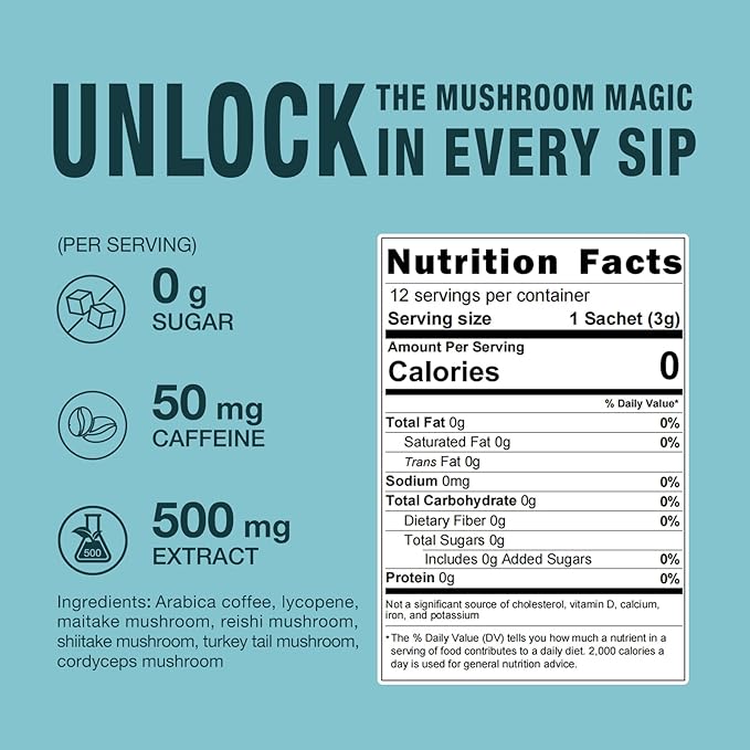 ECO-TASTE Mushroom Coffee Mix, Designed for Immunity with Lycopene, Maitake, Reishi Mushroom – 12 Sachets