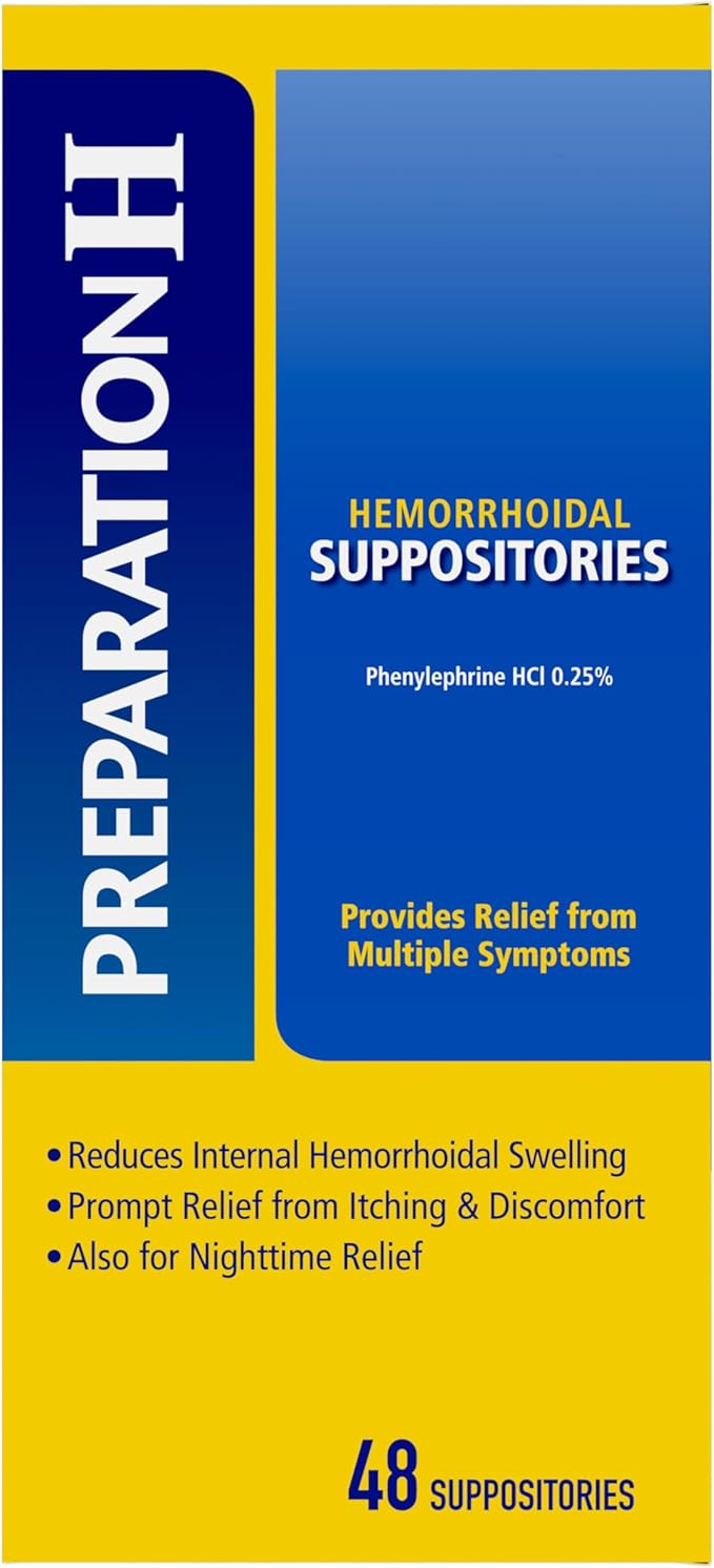 PREPARATION H Hemorrhoid Symptom Treatment Suppositories, Burning, Itching and Discomfort Relief (48 Count)