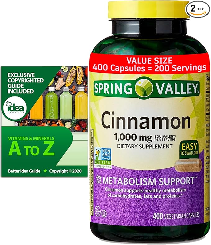 SV Cinnamon Capsules 1,000 mg, 400 Count (1 Pack) Metabolism Support Supplement for Carbohydrates, Fats, and Proteins Bundle with Exclusive Vitamins & Minerals A to Z - Better Idea Guide