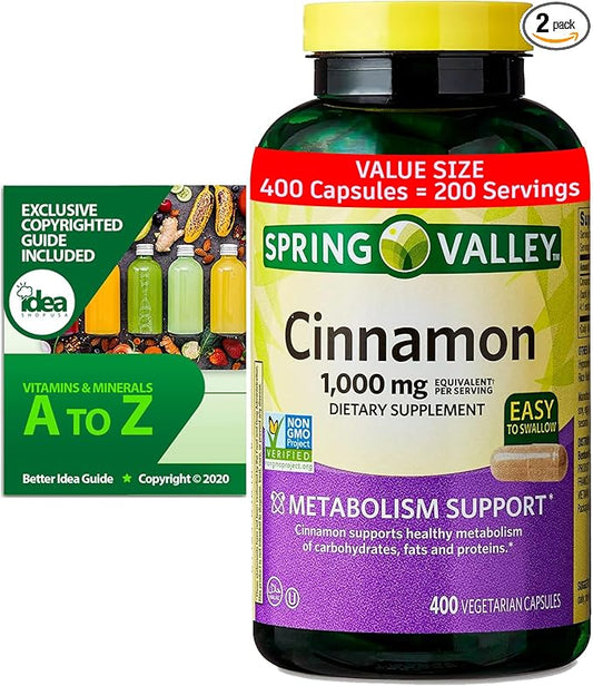 SV Cinnamon Capsules 1,000 mg, 400 Count (1 Pack) Metabolism Support Supplement for Carbohydrates, Fats, and Proteins Bundle with Exclusive Vitamins & Minerals A to Z - Better Idea Guide