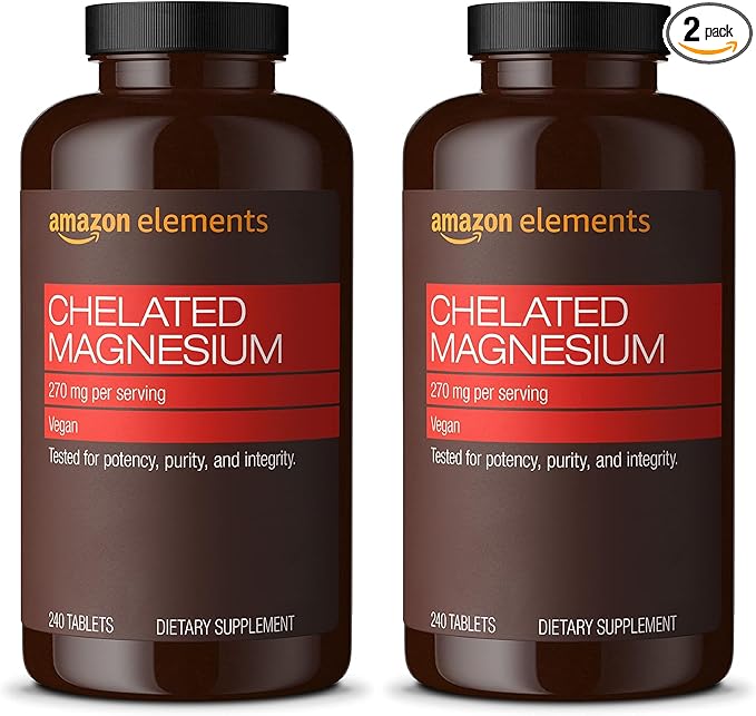 Amazon Elements - Chelated Magnesium, 240 tablets, 270 mg per Serving, as Magnesium Glycinate Chelate, Vegan (pack of 2)
