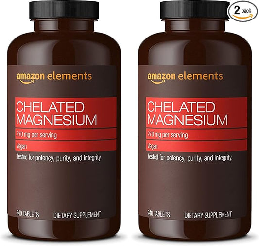 Amazon Elements - Chelated Magnesium, 240 tablets, 270 mg per Serving, as Magnesium Glycinate Chelate, Vegan (pack of 2)