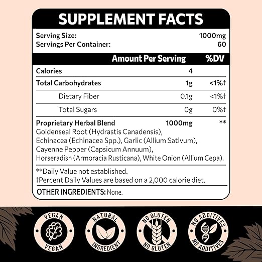 Wildcrafted Goldenseal Root Powder Supplement – 1000mg Organic Goldenseal Herbal Blend with Echinacea – Respiratory, Immune, Digestion & Skin Support – Gluten-Free – 60 Servings