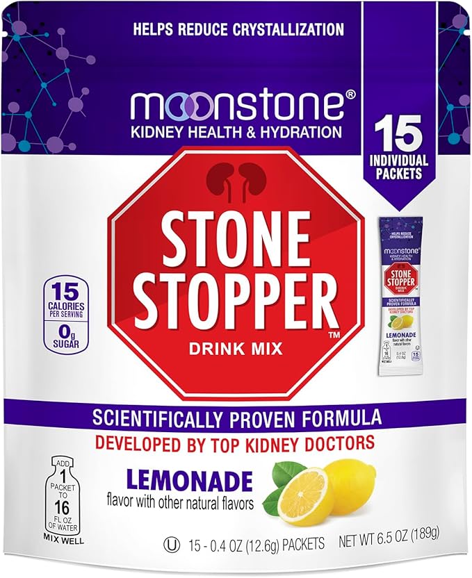 Stone Stopper Drink Mix, Lemonade, Kidney Stone Prevention, Calcium Oxalate Protector, Alkali Citrate Support, Developed by Urologists to Improve Hydration and Support Kidney Health, 15 Day Supply