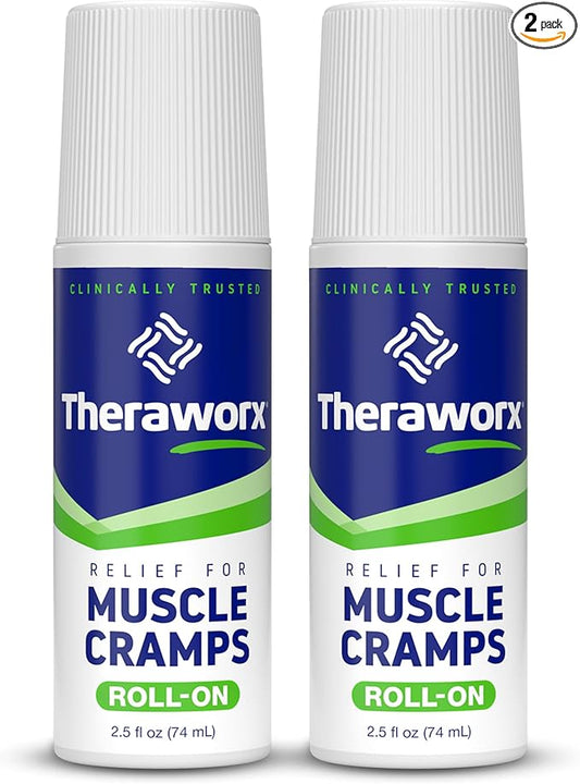 Theraworx Relief for Muscle Cramps Roll-On Fast-Acting Muscle Spasm, Leg Soreness with Magnesium Sulfate - 2.5 oz - 2 Count