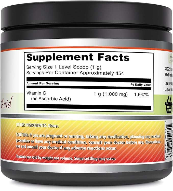 Amazing Formulas Vitamin C Powder Supplement | Unflavored Ascorbic Acid 1 Gram per Serving | 454 Servings per Container | Non-GMO | Gluten-Free | Made in USA