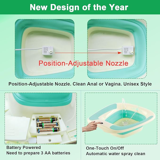 Electric Sitz Bath, Sitz Bath for Toilet Seat, Sitz Bath for Hemorrhoids, Sitz Bath for Postpartum Care, Toilet Basin for Women Men Adults, Sits Bath Soak Salts Tub, Hip Bath Bowl, Portable, Green