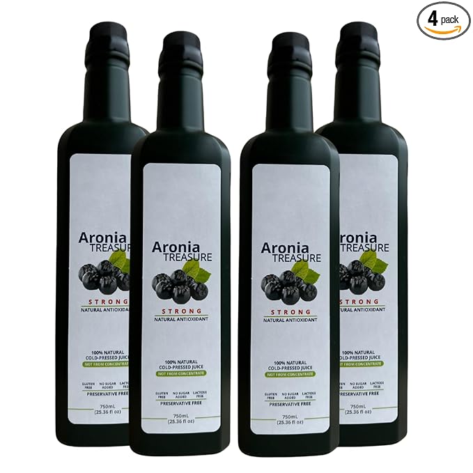 Aronia Treasure x 4 (2 months supply) - 100% Aronia Premium Berry Juice - Just one shot per a day.