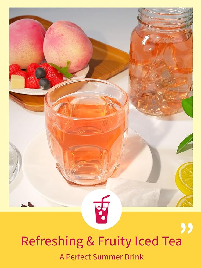 TeeLux Mango Peach Iced Tea, Rosehips Tea with Hibiscus & Chamomile & Lemon Balm, Refreshing Tart & Sweet Taste, Caffeine Free, 100 Count