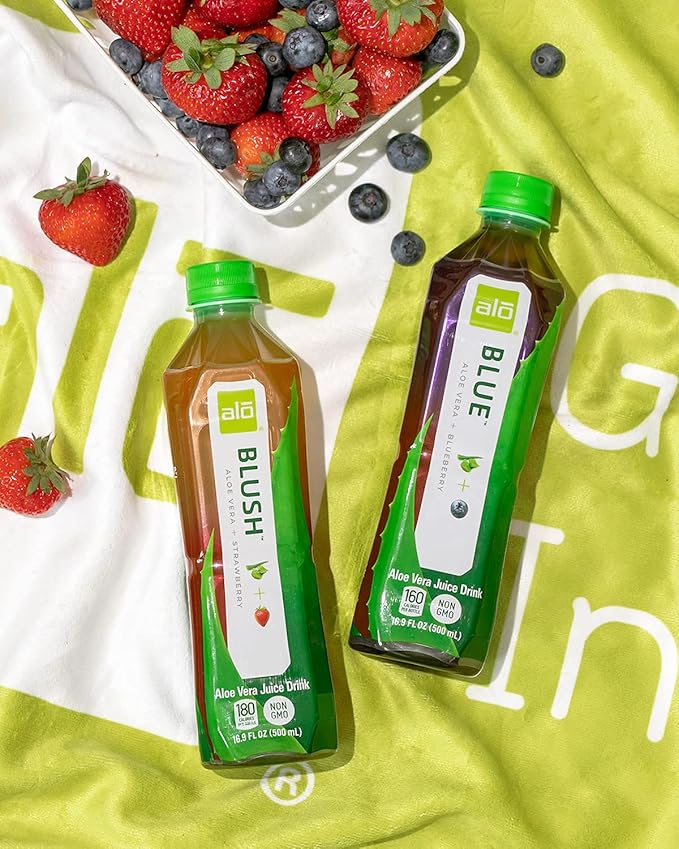 ALO Aloe Vera Juice Drink | BLUSH - Aloe Vera + Strawberry | 16.9 fl oz, Pack of 12 | Plant-Based Drink with Real Aloe Pulp