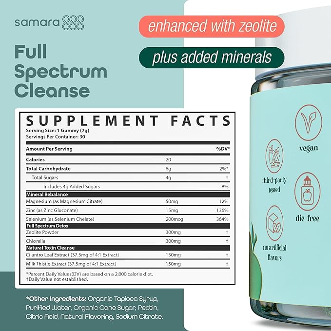 Zeolite Detox for Kids & Adults, Heavy Metal Zeolite & Chlorella Detox Gummies, Alternative to Activated Charcoal, Gentle Daily Toxin Cleanse for Kids & Adults, 30 Green Apple Vegan Gummies