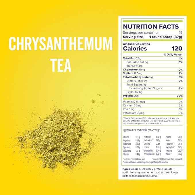 Boba Tea Protein Whey Protein Isolate (Chrysanthemum Tea), 5.9g BCAAs, Gluten Free, Zero, Sugar, Bubble Tea Protein Powder