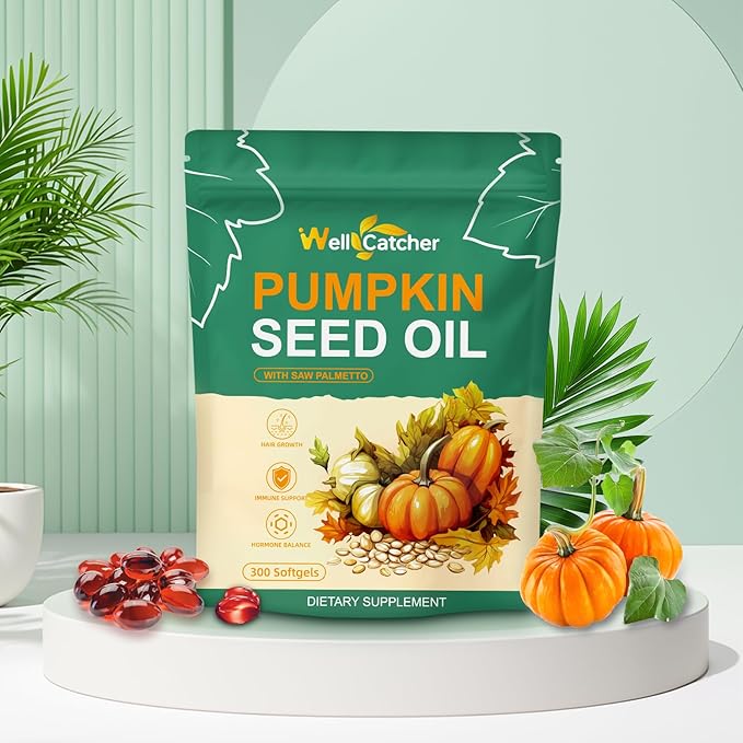 Pumpkin Seed Oil with Saw Palmetto Softgels: Organic 3000mg Pumpkin Seed Oil Capsules Cold Pressed for Hair Growth Bladder & Prostate Health Support with Black Seed Oil Zinc Per Serving 100 Servings