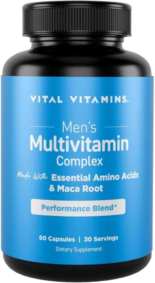 Vital Vitamins Men's Multivitamin Complex - Made with Essential Amino Acids & Maca Root - with Vitamin A, C, E, B6, B12, D3 & Male Performance Blend - Daily Mens Multivitamin - 60 Capsule