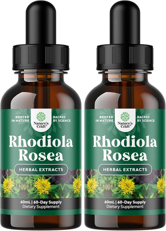 Natures Craft High Potency Rhodiola Rosea Tincture - Liquid Rhodiola Supplement for Stress Energy and Mood Support with 3% Salidrosides Rosea Extract - Vegan Non-GMO & Alcohol-Free (120 Servings)