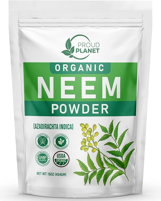 Organic Neem Leaf Powder for Skin, Hair and Blood 16oz (454g) | Azadirachta Indica | USDA Certified by Proud Planet