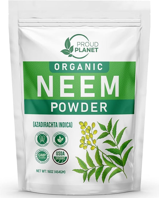 Organic Neem Leaf Powder for Skin, Hair and Blood 16oz (454g) | Azadirachta Indica | USDA Certified by Proud Planet