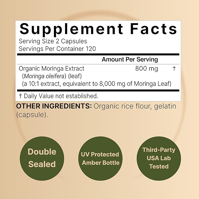 NatureBell 2 Pack Moringa Capsules 8000mg Per Serving, 480 Total Capsules | Green Superfood, Skin Health & Immune Support | Non-GMO, Gluten Free