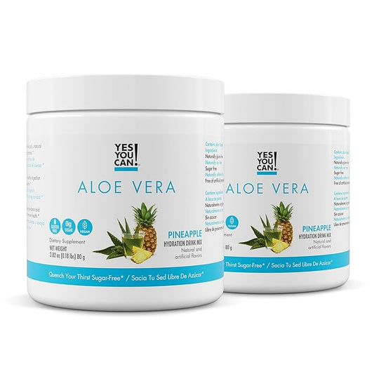 Yes You Can! Organic Aloe Vera Powder Drink Mix - Hydration Booster Infused with Pure Aloe Juice - Delicious Flavors - Made in USA - Antioxidant Rich - Pineapple Flavor - 40 Servings Per Canister (2 Pack)