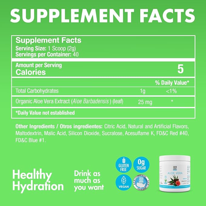 Yes You Can! Organic Aloe Vera Powder Drink Mix - Hydration Booster Infused with Pure Aloe Juice - Delicious Flavors - Made in USA - Antioxidant Rich - Hibiscus Flavor - 40 Servings Per Canister (4 Pack)