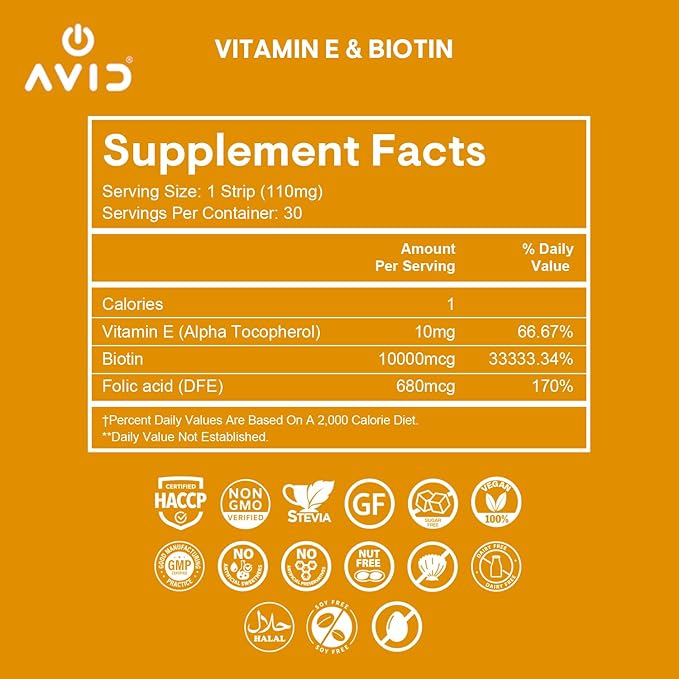 Playboy - Vitamin E + Biotin Oral Strips Supplement (30 Edible Strips) Fast Dissolving Skin, Hair & Nail Growth Supplement with Folic Acid - Strawberry Flavored Beauty Supplements for Women & Men