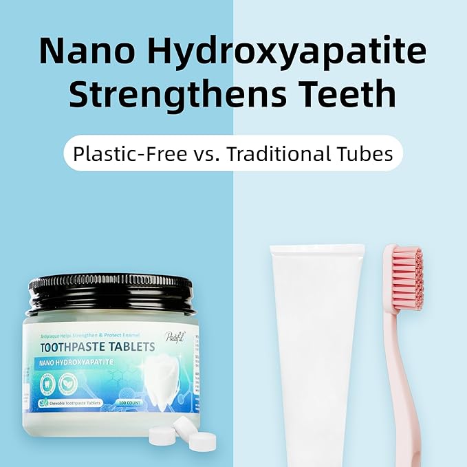 Toothpaste Tablets, Hydroxyapatite Chewable Toothpaste Tabs, Travel Mouthwash Tablets for Deep Cleaning, Fresh Breath, Enamel-Safe, Fluoride & Plastic Free (100 Count)