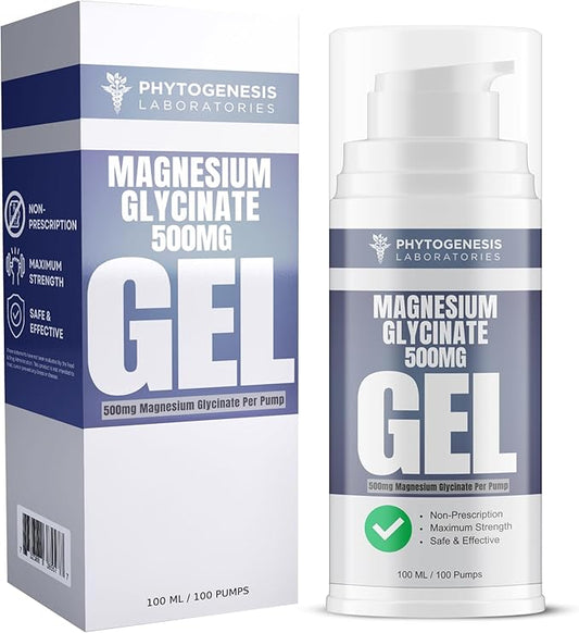 Topical Magnesium Glycinate Gel – 500mg Per Pump – High Absorption Transdermal Formula – Soothes Muscles - Supports Relaxation & Sleep – 4oz