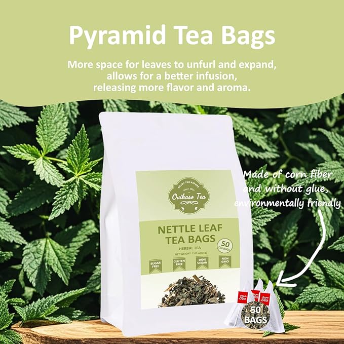 Ovikaso Tea, Nettle Leaf Tea Bags, 50 Pyramid Tea Bags, 1.5g/bag, Natural Stinging Nettle Tea, Direct from Source, Rich in Antioxidants & Support Bone Health, Herbal Tea