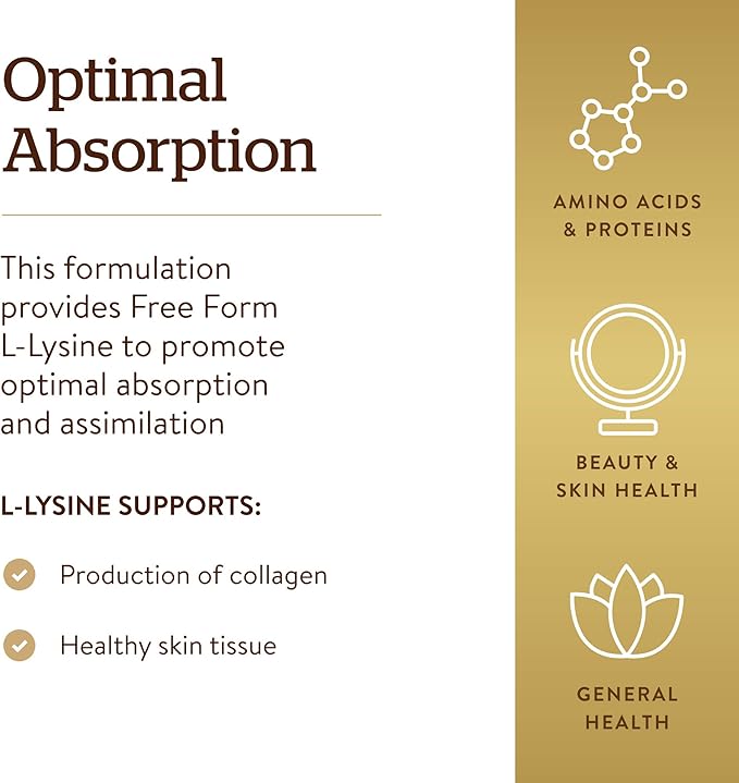 Solgar L-Lysine 500 mg, 250 Vegetable Capsules - Enhanced Absorption & Assimilation - Promotes Integrity of Skin & Lips - Collagen Support - Amino Acids - Non-GMO, Vegan, Gluten Free