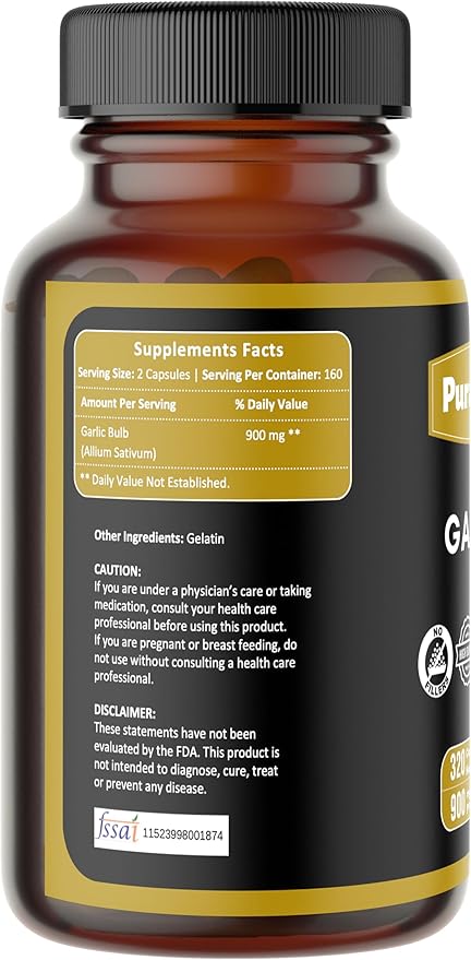 Garlic Premium 320 Capsules Non GMO and Gluten Free | Herbal Supplement | 900 mg Per Serving | Made with 100% Pure Garlic Bulb Powder