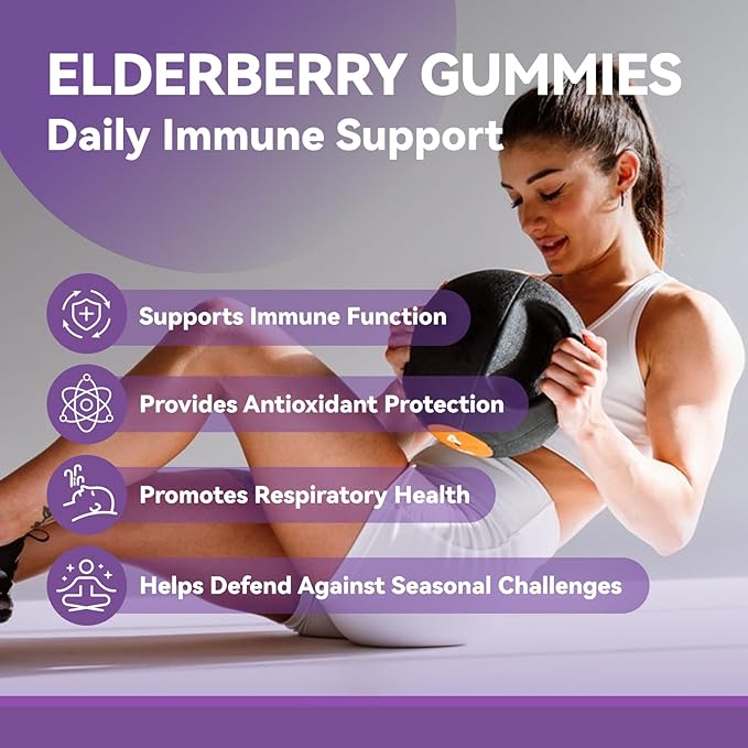 Elderberry Gummies for Adults – 60 Count | Black Elderberry with Vitamin C & Zinc | Immune Support Supplement, Antioxidant Gummies, Non-GMO, Vegan, Gluten-Free, 2-Month Supply