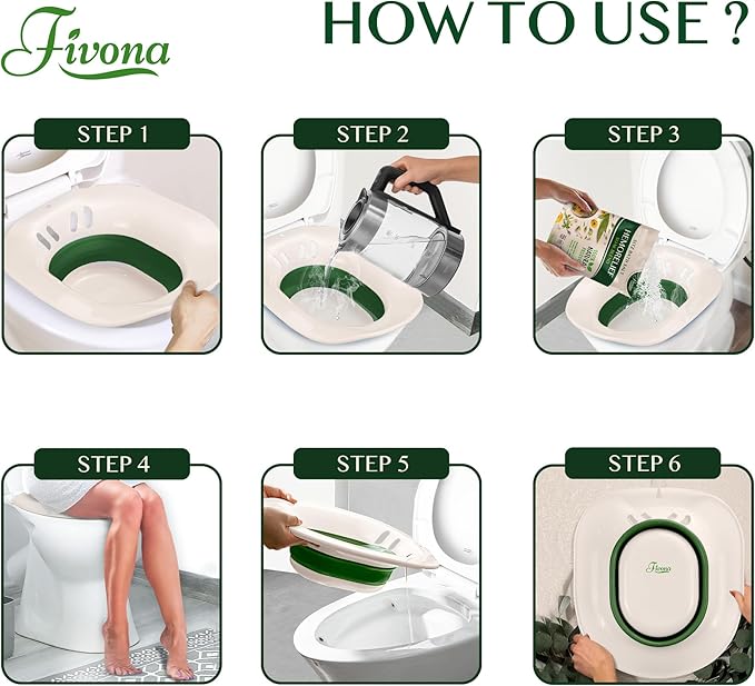 Fivona 2-in-1 Sitz Bath Soak Kit Over The Toilet Seat with Epsom Salt Blend with Essential Oils for Hemorrhoids and Postpartum Care Ideal for Perineal Soaking and Fast Irritation Relief