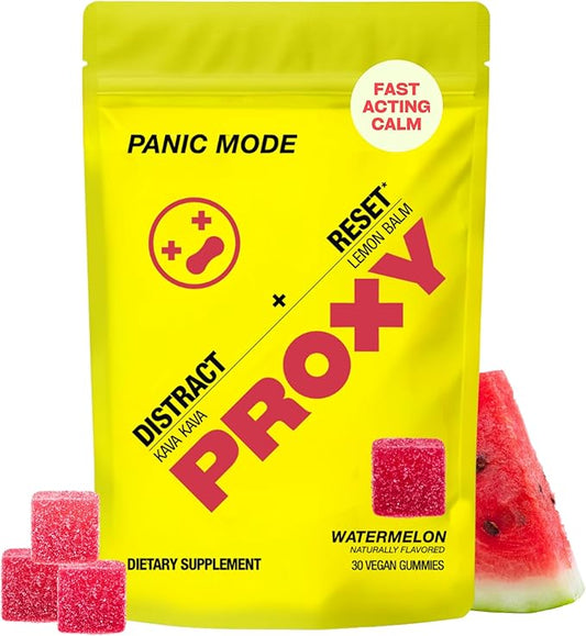 Proxy Fast-Acting Stress Relief Rescue Gummies | Natural Quick Calm with Kava Kava & Lemon Balm to Support Mental Relaxation, Cortisol Health | Non-Drowsy, Vegan, Natural Watermelon Flavor (30 Count)
