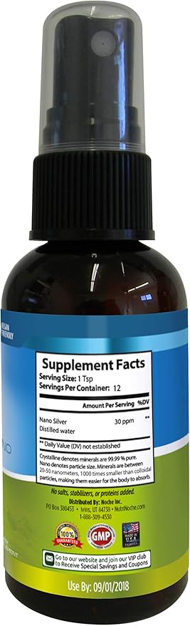 Nutrinoche Ultra Pure Colloidal Silver Spray - Excellent Daily Immune Support - Organic 99.99% Nano Particles - Ultra Pure Silver Hydrosol - 2 Ounces - 30 ppm