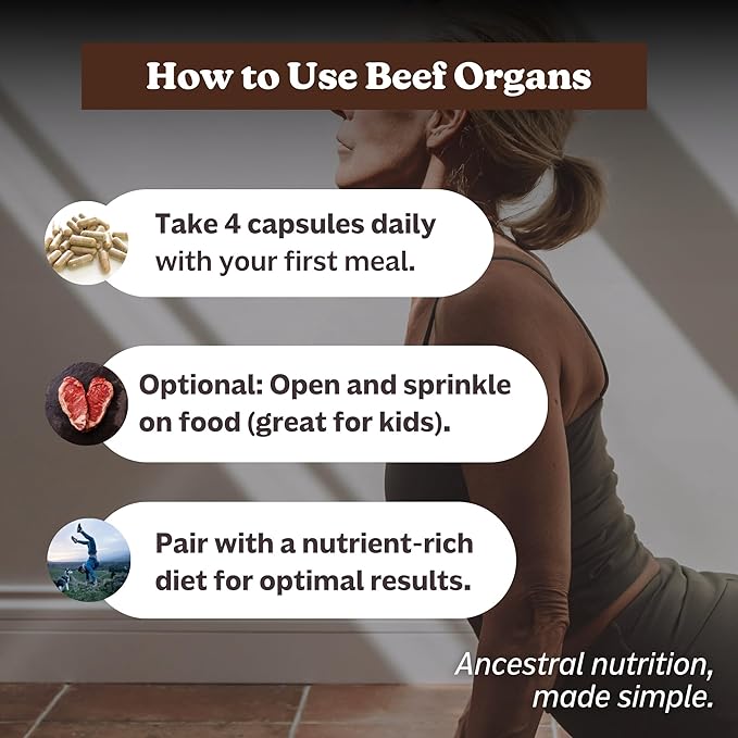 MK Supplements – Grass-Fed Beef Organs 3000 mg, 180 Beef Organs Capsules, Multivitamin, 100% Pasture-Raised in New Zealand, 45-Day Supply, Liver, Heart, Kidney, Spleen, Pancreas
