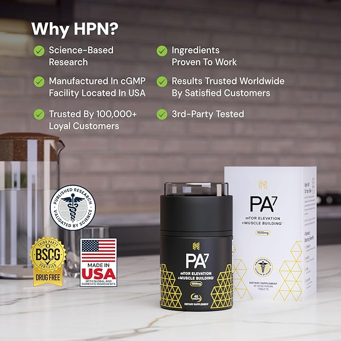 HPN PA(7) Phosphatidic Acid Muscle Builder Top Natural Muscle Builder - Boost mTOR | Build Mass and Strength from Your Workout | 10 Day Supply