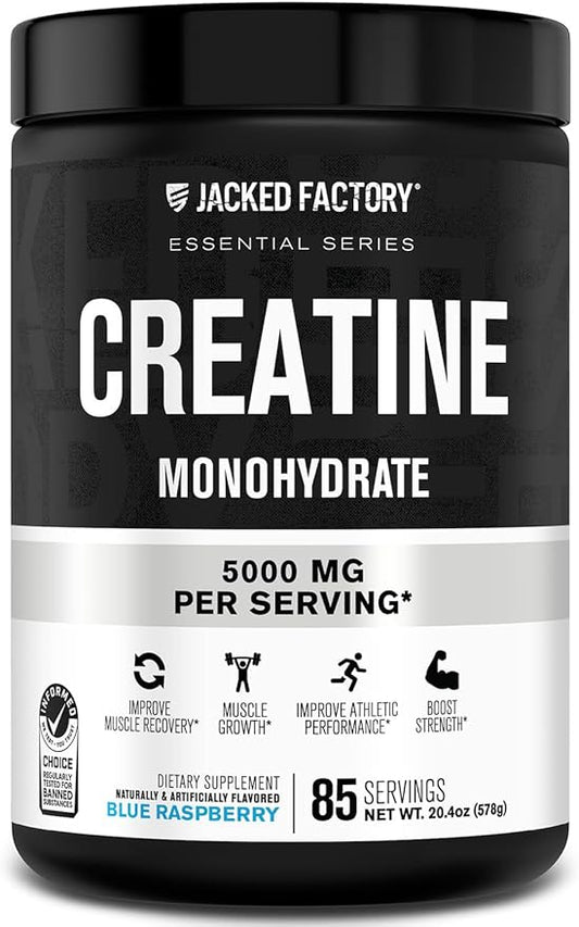 Jacked Factory Flavored Creatine Monohydrate Powder 425g - Creatine Supplement for Muscle Growth, Increased Strength, Enhanced Energy, & Improved Athletic Performance - 85 Servings, Blue Raspberry