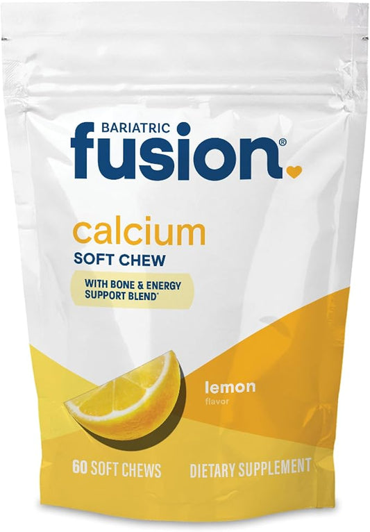 Bariatric Fusion Bariatric Calcium Supplement Chews | Calcium Citrate with Vitamin D3 Bariatric Vitamin | Sugar Free Chewable | 500mg | Lemon | 60 Count