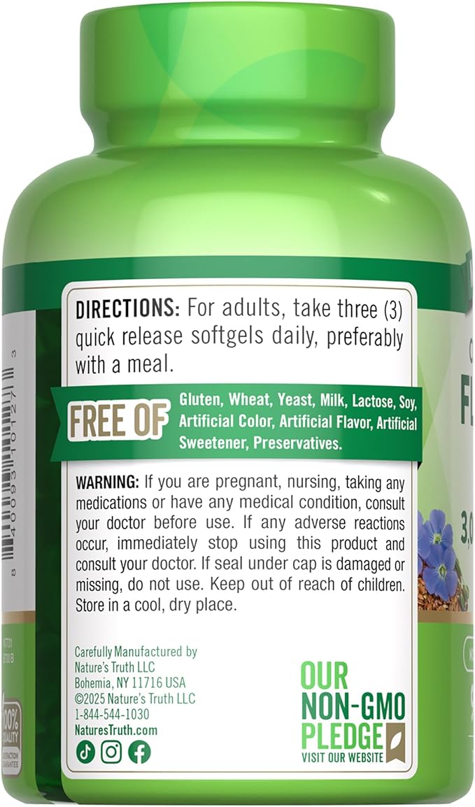 Nature's Truth Flaxseed Oil Softgels | 90 Count | Cold Pressed, Non-GMO & Gluten Free Supplement