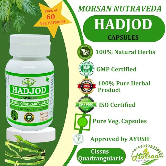 Hadjod (Cissus Quadrangularis) for Optimal Bone and Joint Health | 500 mg per Serving | 60 Vegetarian | Natural Support for Wellness | Non-GMO (2 Bottles of 60 9)